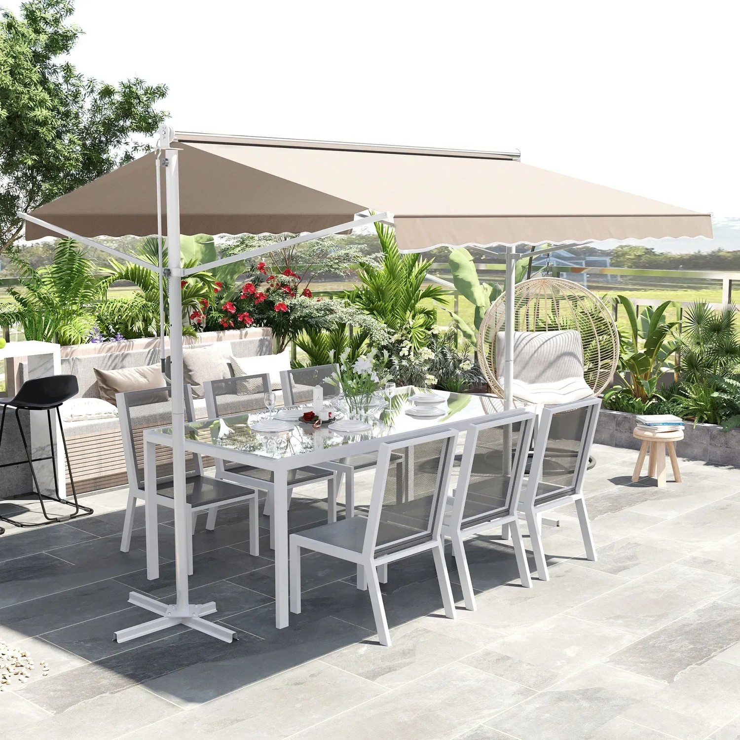 Freistehende, cremeweiße Outsunny Markise aus Metall & Polyester, 300x295x255 cm. Ideal für Garten & Terrasse.