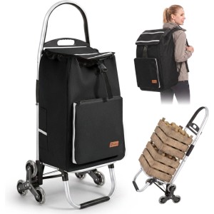 Sekey Treppensteiger Einkaufstrolley, klappbar, mit Rucksackfunktion, schwarz. Ideal für Einkäufe.