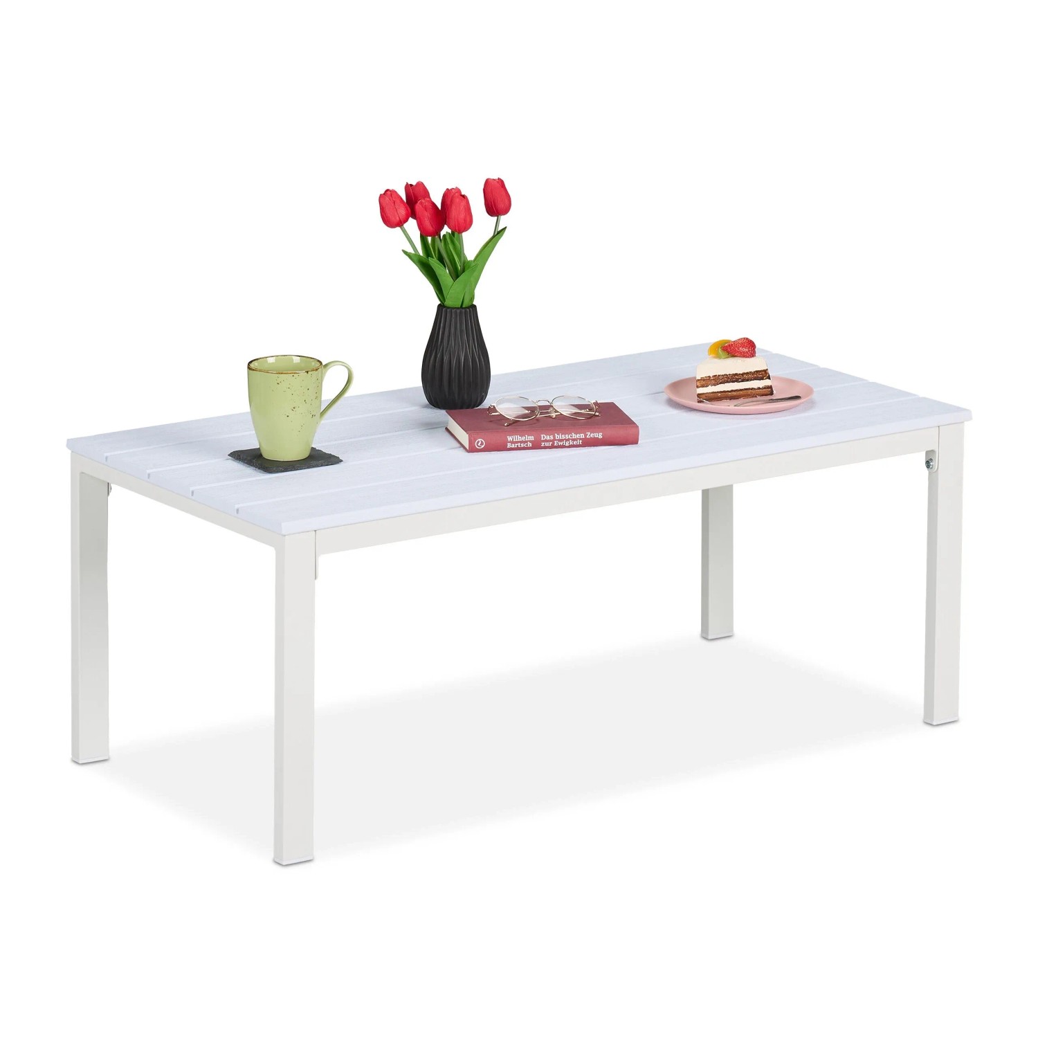 Relaxdays Gartentisch Kunststoff Stahl Weiß Rechteckig Wetterfest 39 cm x 98 cm x 48 cm 6,3 kg