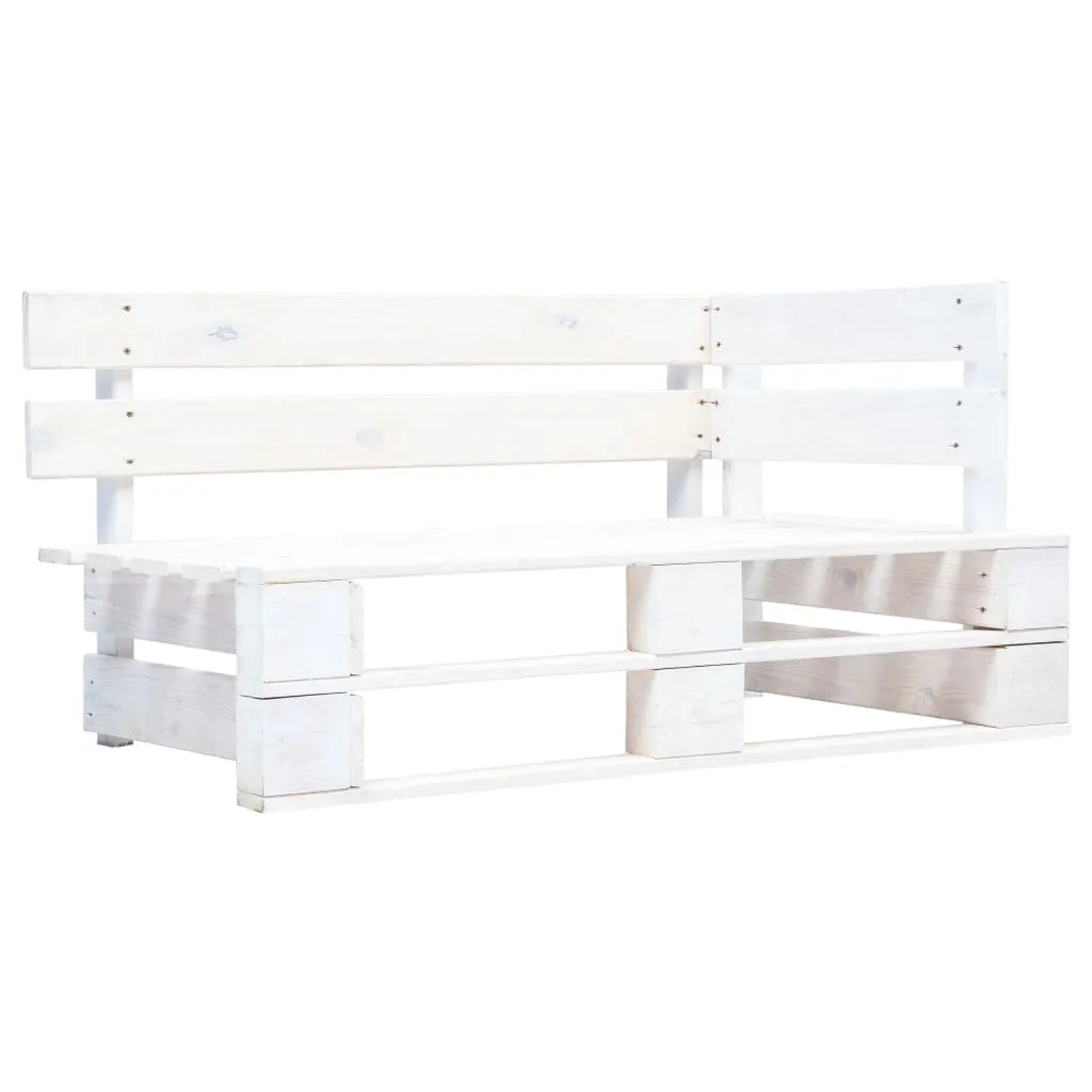 Weiße vidaXL Outdoor Eckbank aus Palettenholz, ideal für Garten und Terrasse.