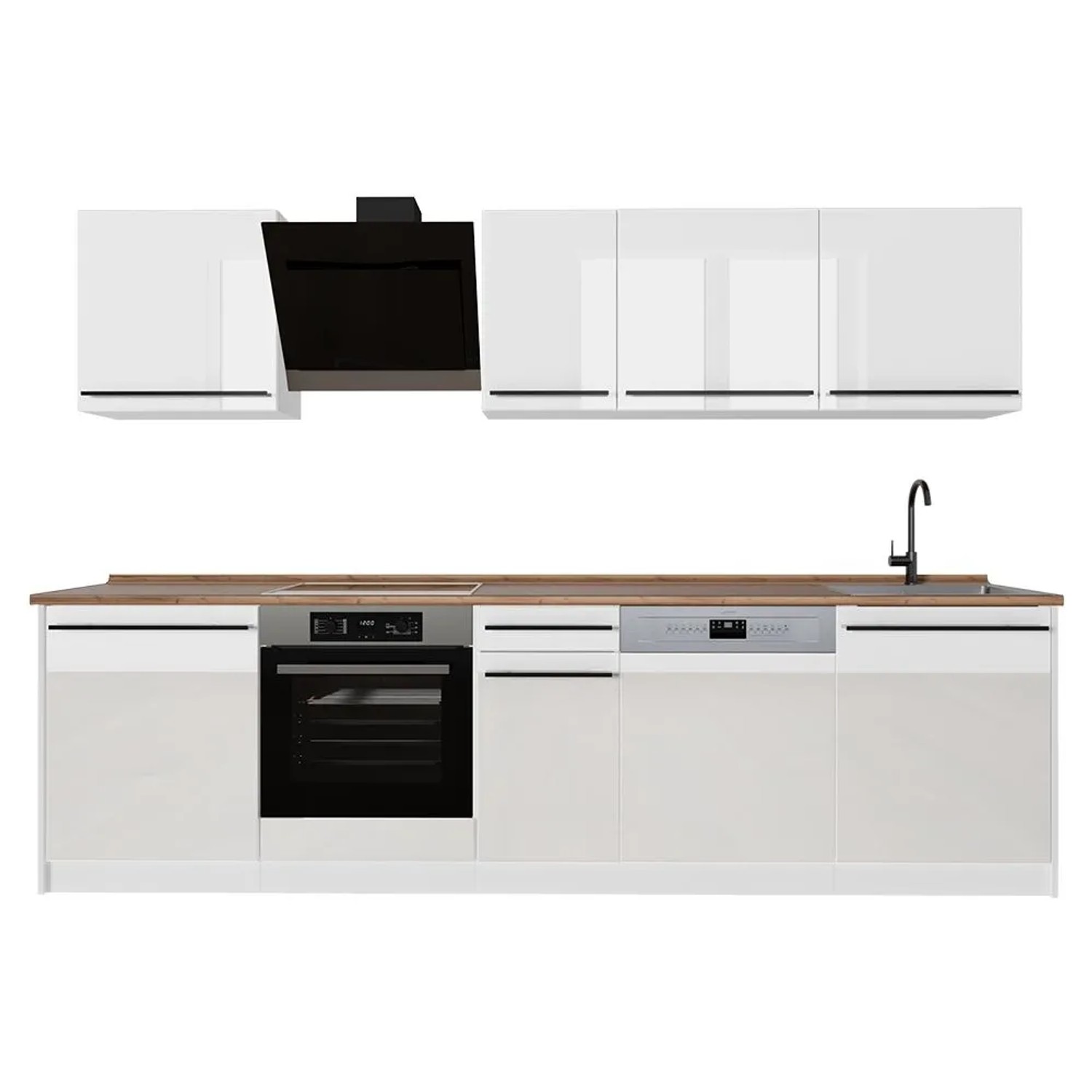 Vicco Küchenzeile R-Line Weiß Hochglanz/Weiß 280 x 207 Arbeitsplatte Goldkraft Eiche Art Nr 66418