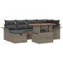 Graues 7-teiliges vidaXL Garten-Sofa-Set aus Poly Rattan mit Kissen und Stauraum.