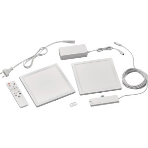 Wofi LED-Lichtkacheln Basis-Set (4er) mit RGB Farbwechsel, inklusive Fernbedienung und Zubehör.