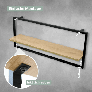 Holz4home Wandregal Sonoma Long mit schwarzem Rahmen, einfache Montage.