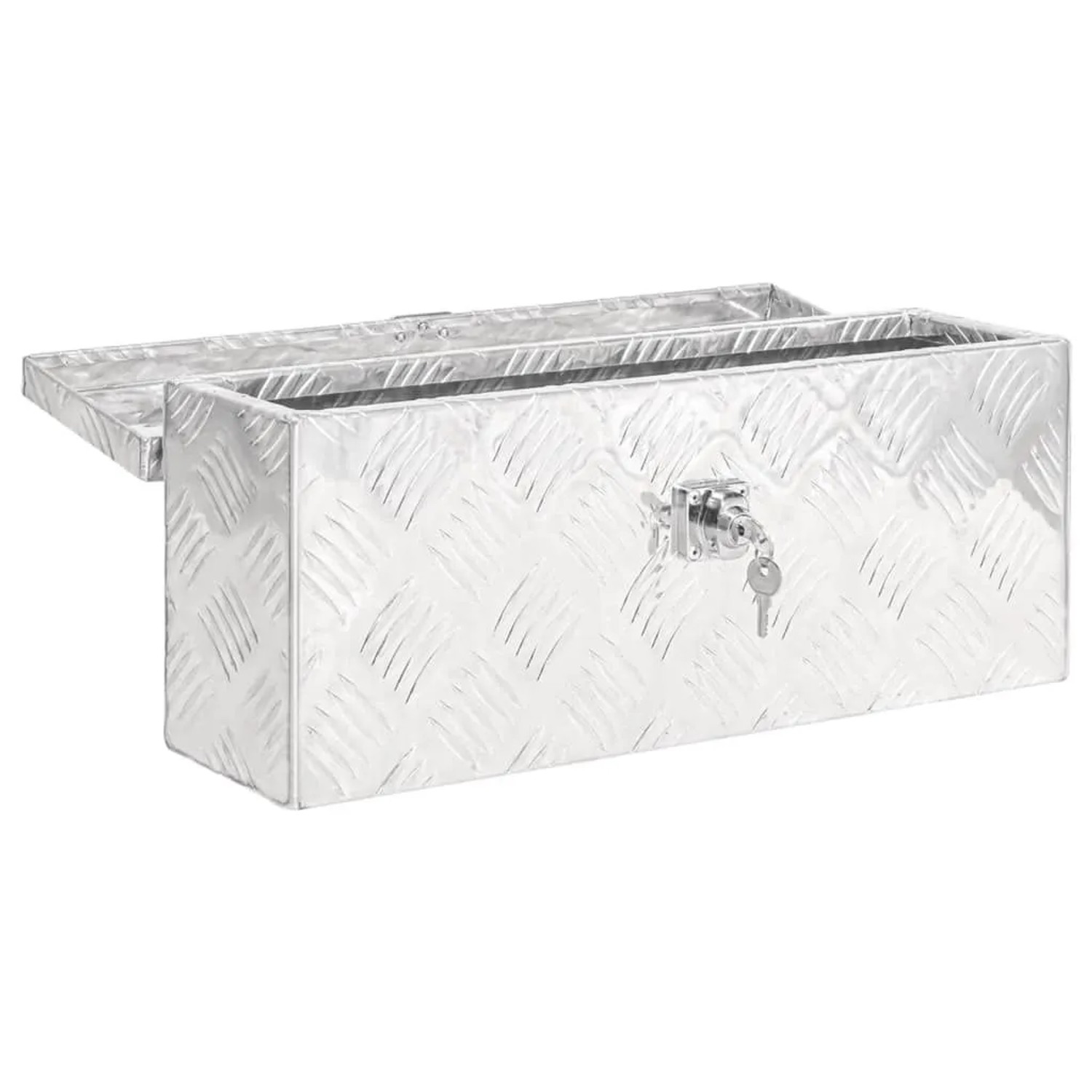 DELUKE Aluminiumbox Mit Deckel Abschließbar Alubox Deichselbox Alu Anhängerbox Werkzeugkiste Transportbox Metallkiste 50x15x20,5cm Silber_5