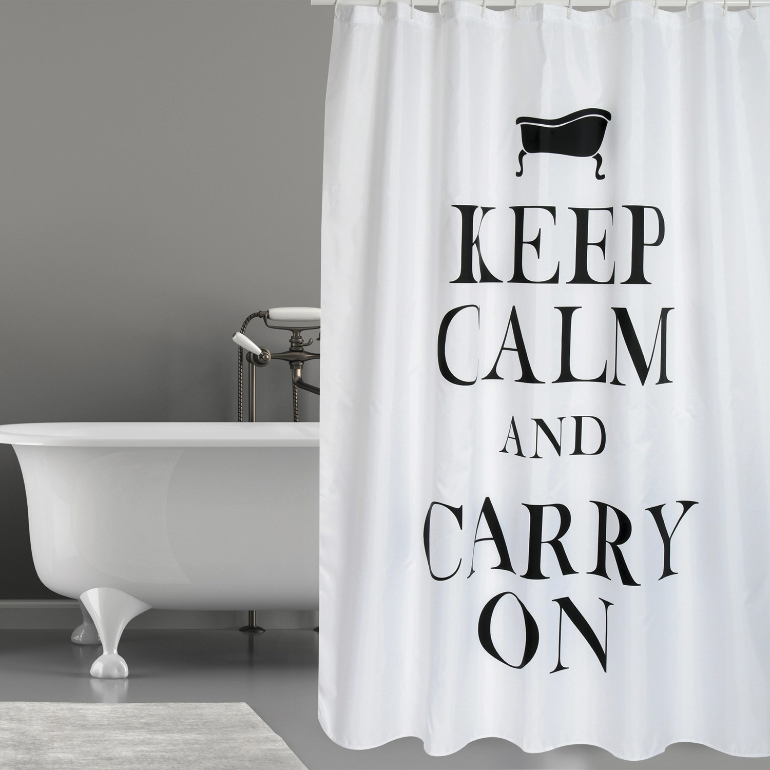 MSV Duschvorhang Keep Calm Polyester 180 cm x 200 cm Weiß-Schwarz günstig online kaufen