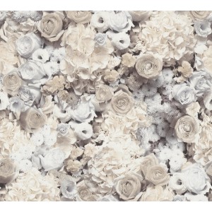 Vliestapete Trendwall 2 mit Blumenmuster in Grau, Beige und Creme.