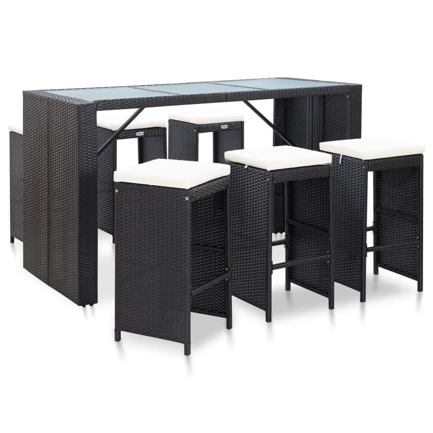 Thumbnail - vidaXL 7-tlg Gartenbar-Set mit Auflagen Poly Rattan Schwarz Modell 2