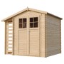 Timbela Holz-Gartenhaus M386F mit Brennholzregal, 4,5 m², unbehandeltes Holz.