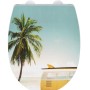 Wenko WC-Sitz Corbara High Gloss mit Strandmotiv, Palme und VW-Bus.