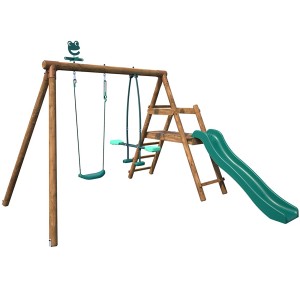 Soulet Holzschaukel Menthe mit Rutsche und zwei Schaukelsitzen für Kinder.