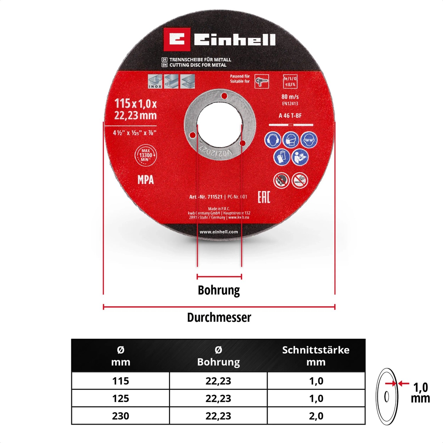 Einhell Dünntrennscheibe 115mm, 5er Set für Metall. Trennscheiben für Winkelschleifer.