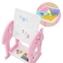 Rosa-weißer 2in1 Tafel-Spieltisch mit Hocker. Staffelei mit Whiteboard, Bauplatte für Spielzeug. Ideal für Kinder.