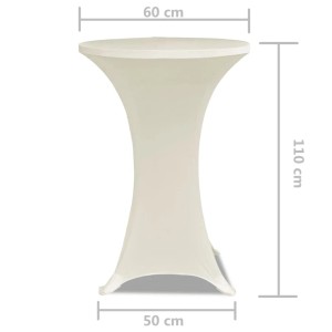 2er-Set cremefarbene Stretch-Tischhussen für Stehtische (Ø 60 cm), ideal für Partys und Empfänge.