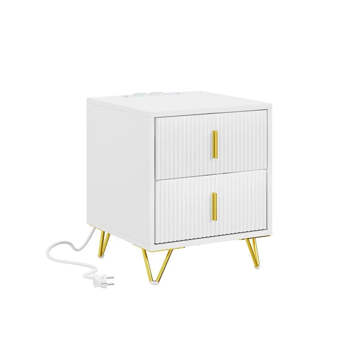 SoBuy Nachttisch mit Ladefunktion Nachtschrank Beistelltisch mit 2 Schubladen 40x47x40cm FBT115-E-W