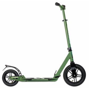 Grüner Six Degrees Aluminium Scooter mit Luftbereifung und Federung.