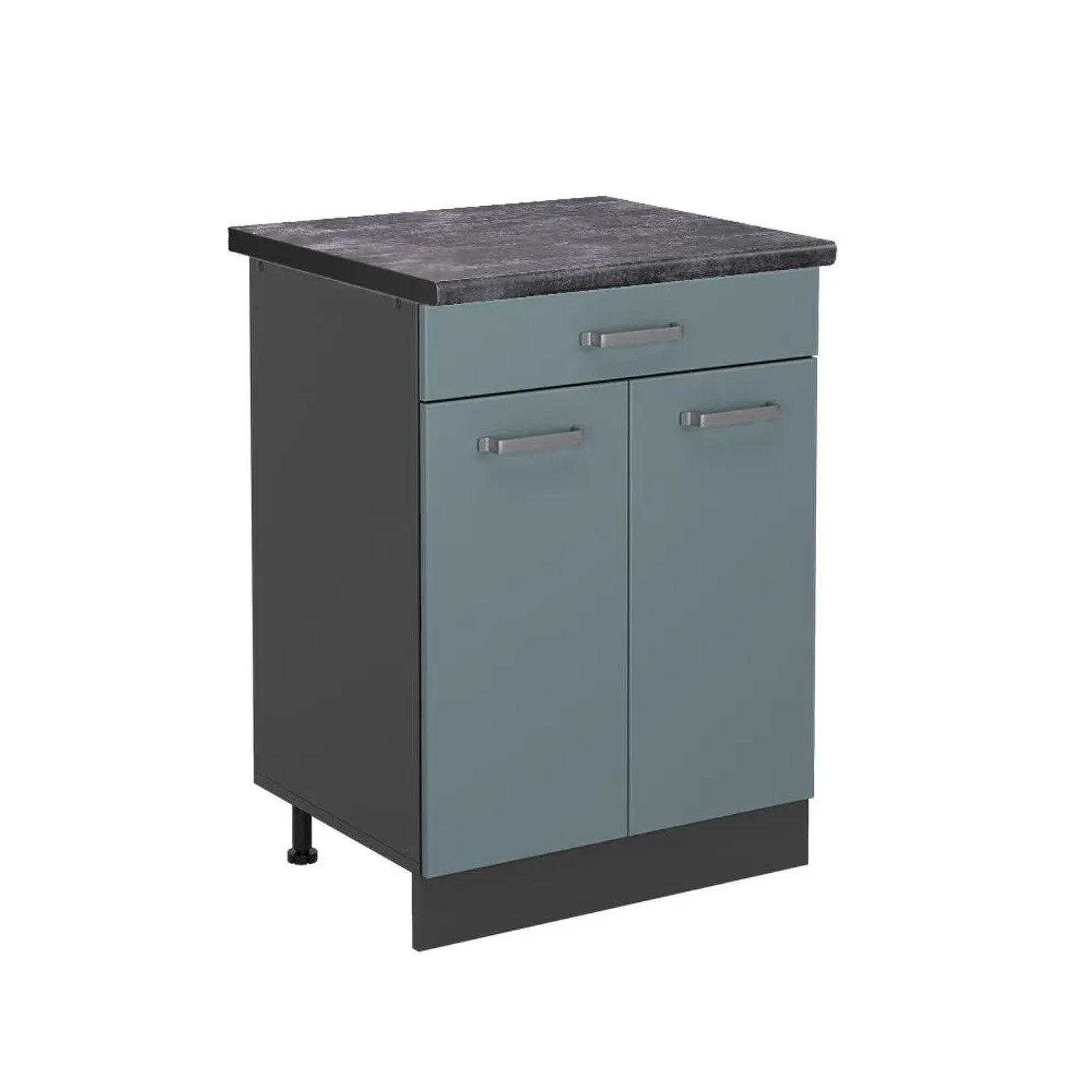 Vicco Küchenunterschrank R-Line Blau-Grau Anthrazit 60 cm AP Anthrazit mit Anthrazit Korpus