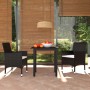 Schwarze 3-tlg. Garten-Essgruppe aus Rattan mit Tisch und Stühlen mit Kissen.