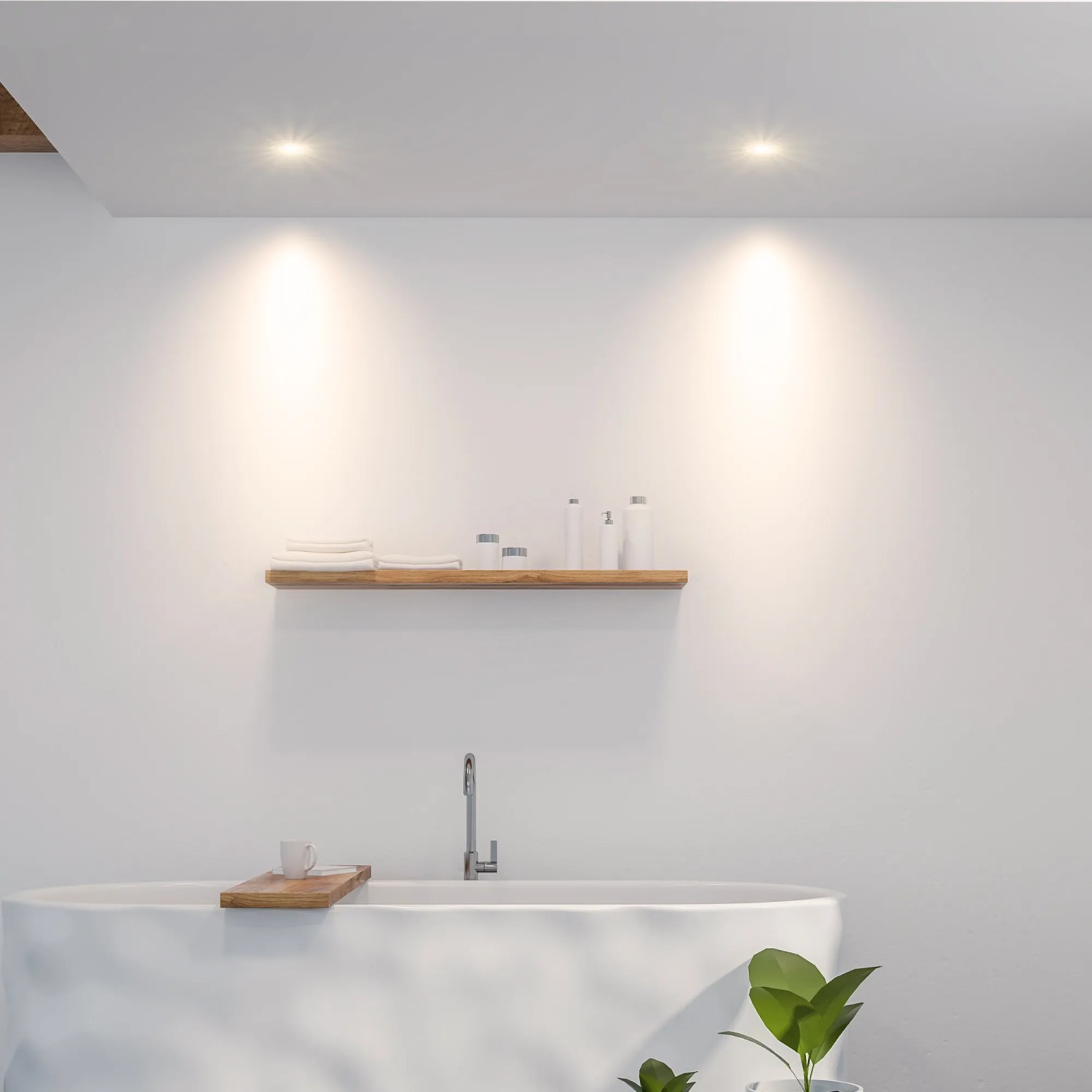 Weißer, runder SSC-LUXon LED Einbaustrahler (4W, Warmweiß) im Badezimmer.