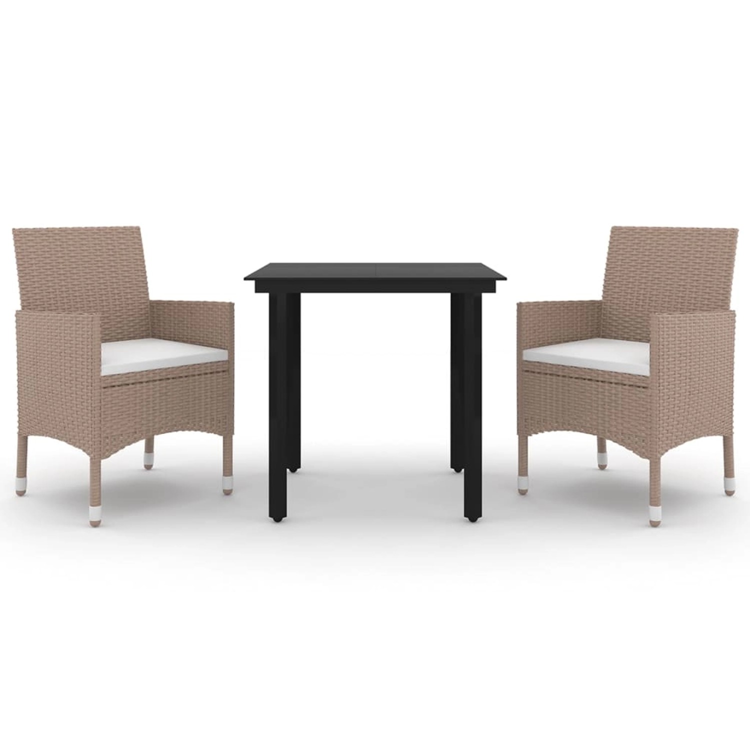 vidaXL 3-Tlg Garten-Essgruppe mit Auflagen Poly Rattan und Glas 3099703