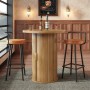 Runder Bartisch Holzoptik mit Stauraum und 2 Barhockern mit braunen Polstersitzen. Modernes Essgruppen-Set.