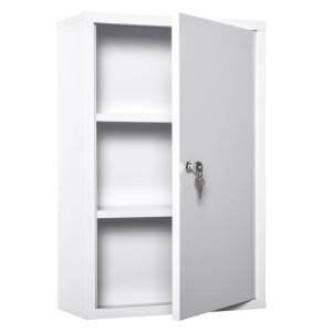 Kleankin Medizinschrank mit Schloss 3 Fächer Stahl Weiß 40 x 18 x 60 cm