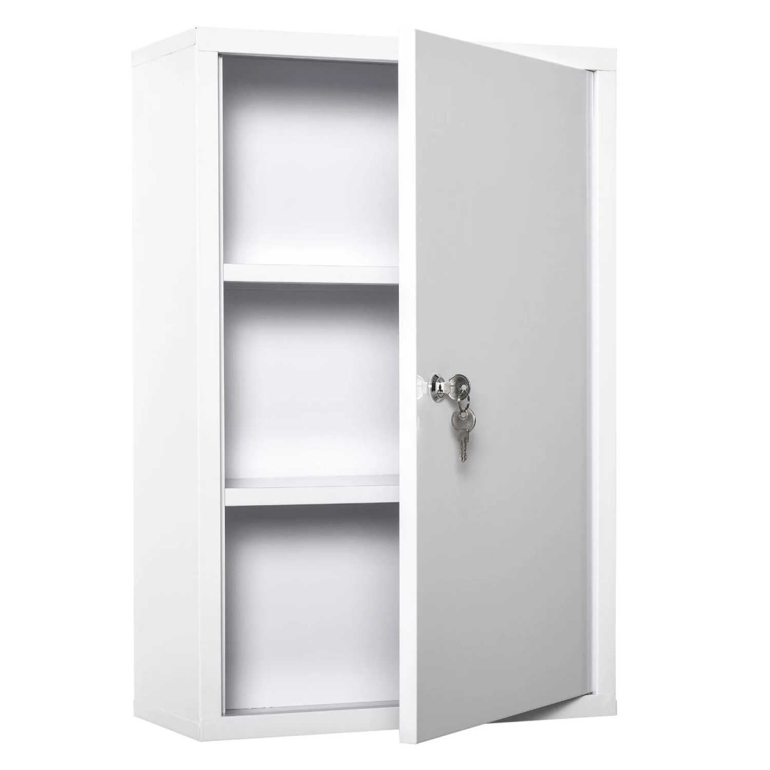 Kleankin Medizinschrank mit Schloss 3 Fächer Stahl Weiß 40 x 18 x 60 cm