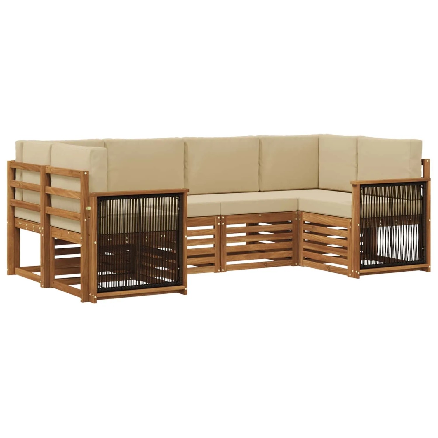 vidaXL Ecksofa Set 5 Stk Natur Massives Akazienholz und Polyester 3384774