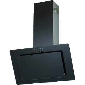 Schwarze PKM Wandhaube S22-60 BBPY mit Glasfront und LED-Beleuchtung.