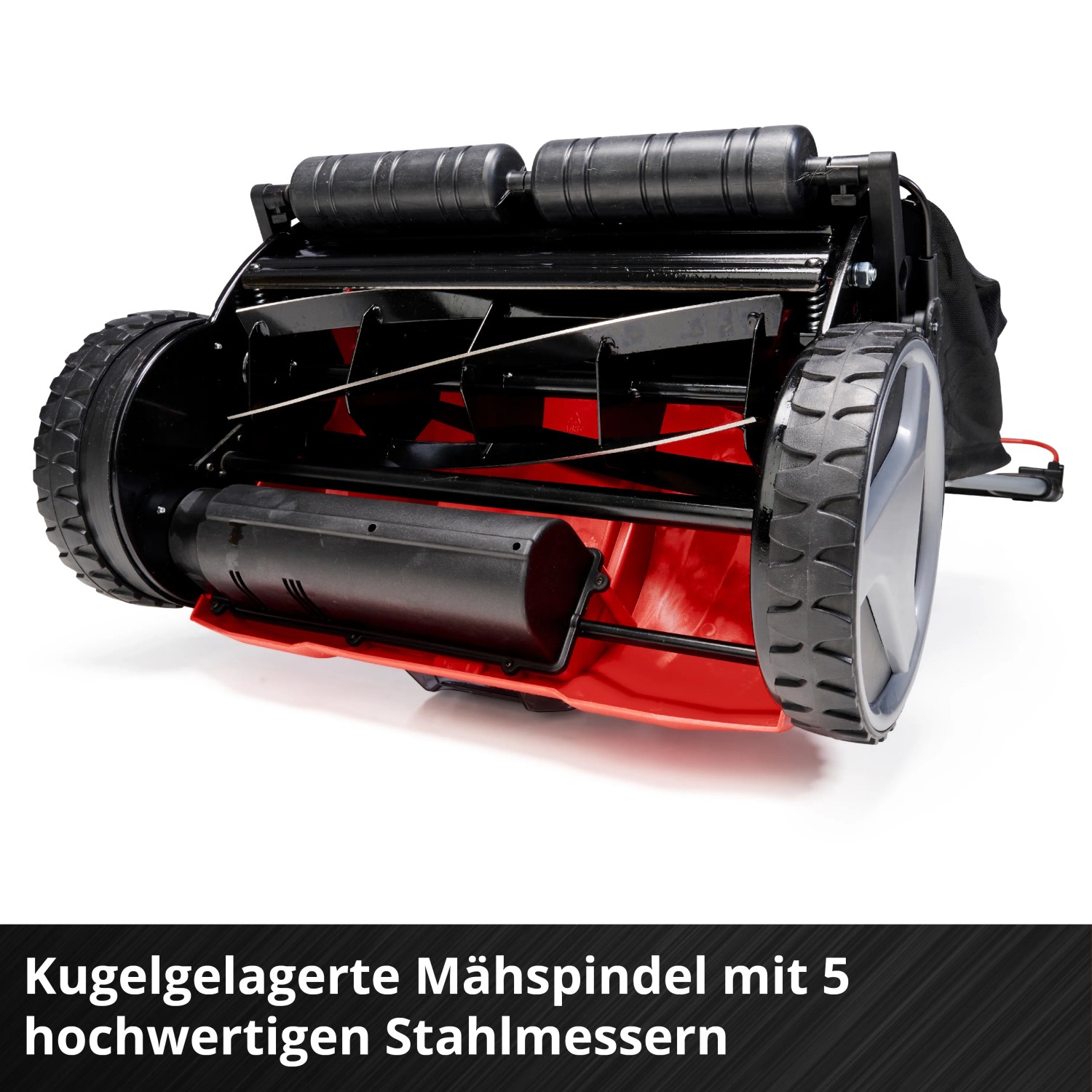 Einhell Akku-Spindelmäher GE-HM 18/38 Li-Solo, Detailansicht der Mähspindel mit Stahlmessern.