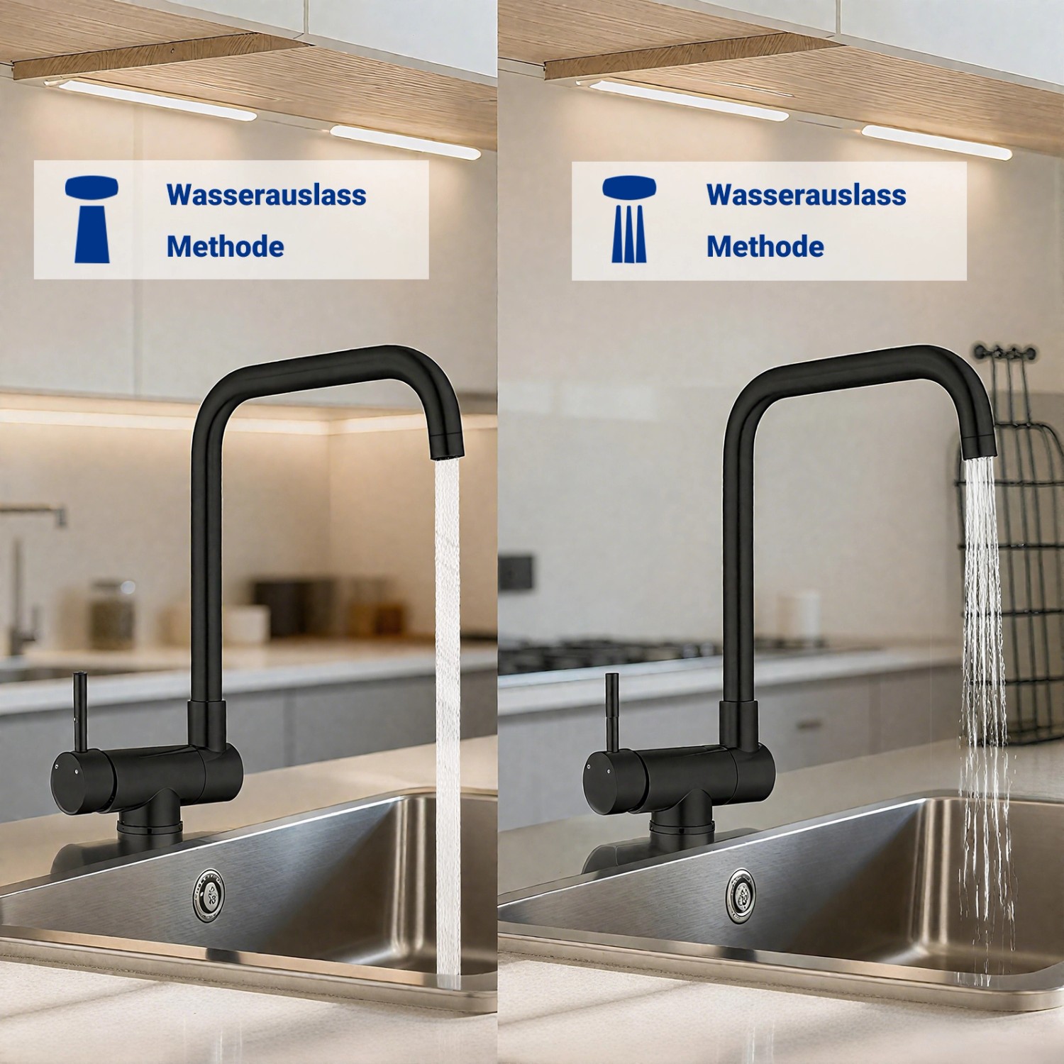 AICA Wasserhahn Doppelfunktion 360° Drehbare Kippbare Schwarz Küchenarmatur mit 304 Edelstahl und Keramikventil Mischbatterie_10