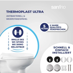 Sanfino WC-Sitz O-Comfort aus Thermoplast mit Absenkautomatik und Montagematerial.