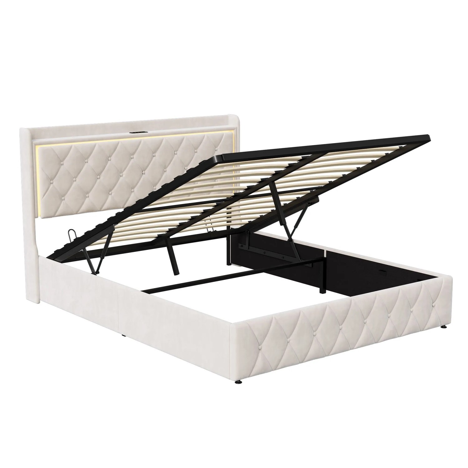 PXloue Polsterbett 140x200cm mit LED und Stauraum&Ladestation Bett in Beige günstig online kaufen