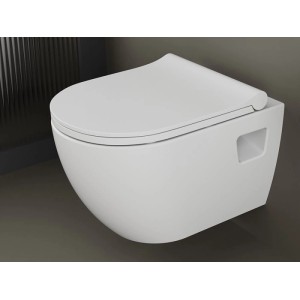 Weißes wandhängendes Dusch-WC Taharet mit Soft-Close WC-Sitz. Modernes Tiefspüler-Design für Ihr Badezimmer.