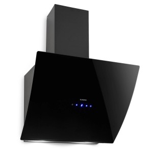 Schwarze Klarstein Annabelle 60 Dunstabzugshaube mit Glasfront und Touch-Armatur.