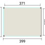 Grundriss der weka Gartenlaube Lumley mit Außenmaßen 399x307 cm und Innenmaßen 371x279 cm. Terrassenüberdachung.