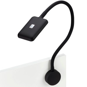 Schwarze LED Bettleuchte FIORE mit flexiblem Arm und Touchsensor zur Montage unter Schränken.