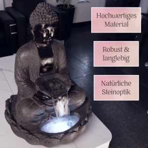 Intergarden Wasserspiel Zimmerbrunnen Groß Buddha 83cm mit Beleuchtung