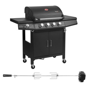 Taino Red 4+1 Gasgrill Set mit Drehspieß, Grillwagen mit Edelstahlbrenner, schwarz.