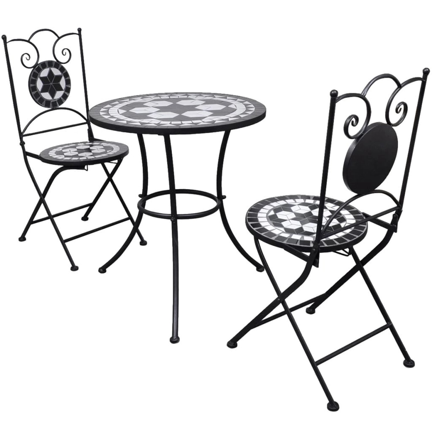 vidaXL 3-Tlg Bistro-Set Keramik Schwarz und Weiß 271772