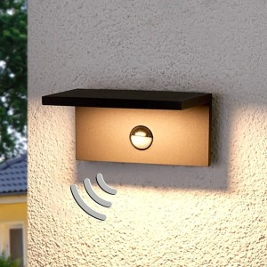 Lucande LED Wandleuchte Außen Darina 9619092 mit Bewegungsmelder Spritzwassergeschützt Modern in Schwarz aus Aluminium 1-flammig
