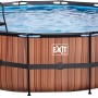 EXIT Wood Pool, braun, ø 488x122 cm mit Sandfilterpumpe und Leiter.