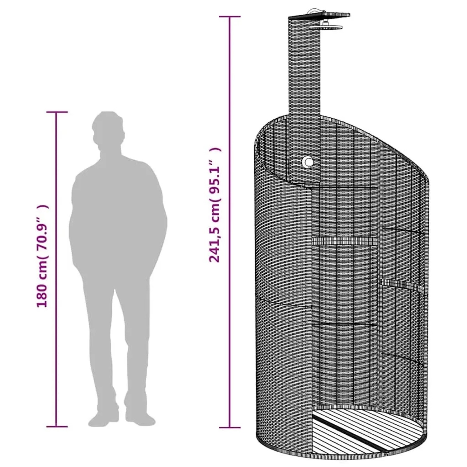 Schwarze vidaXL Gartendusche aus Rattan und Akazienholz, 241,5 cm hoch. Ideal für den Garten.