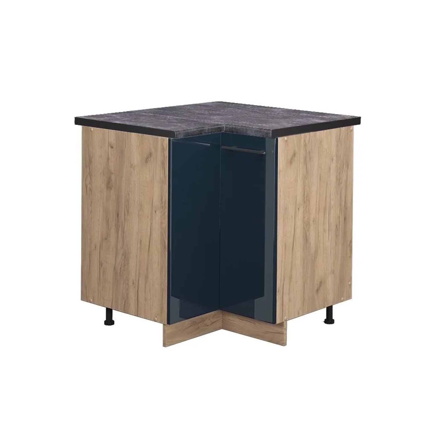 Vicco Eckunterschrank Fame-Line DunkelBlau Hochglanz Goldkraft Eiche 81 cm AP Anthrazit