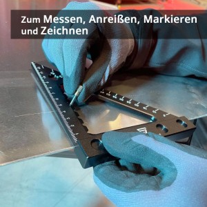 STAHLWERK Aluminium-Winkeldreieck mit Anschlag und Markiernadel, präzise beim Anreißen auf Metall.