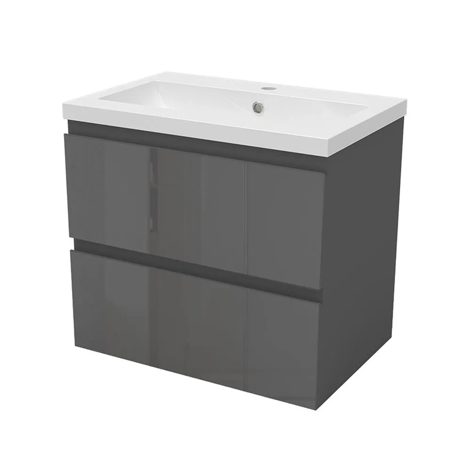 Duschparadies Waschtisch 2 tlg. Zwenia Keramik Waschbecken mit Unterschrank 60cm Hochglanz Anthrazit