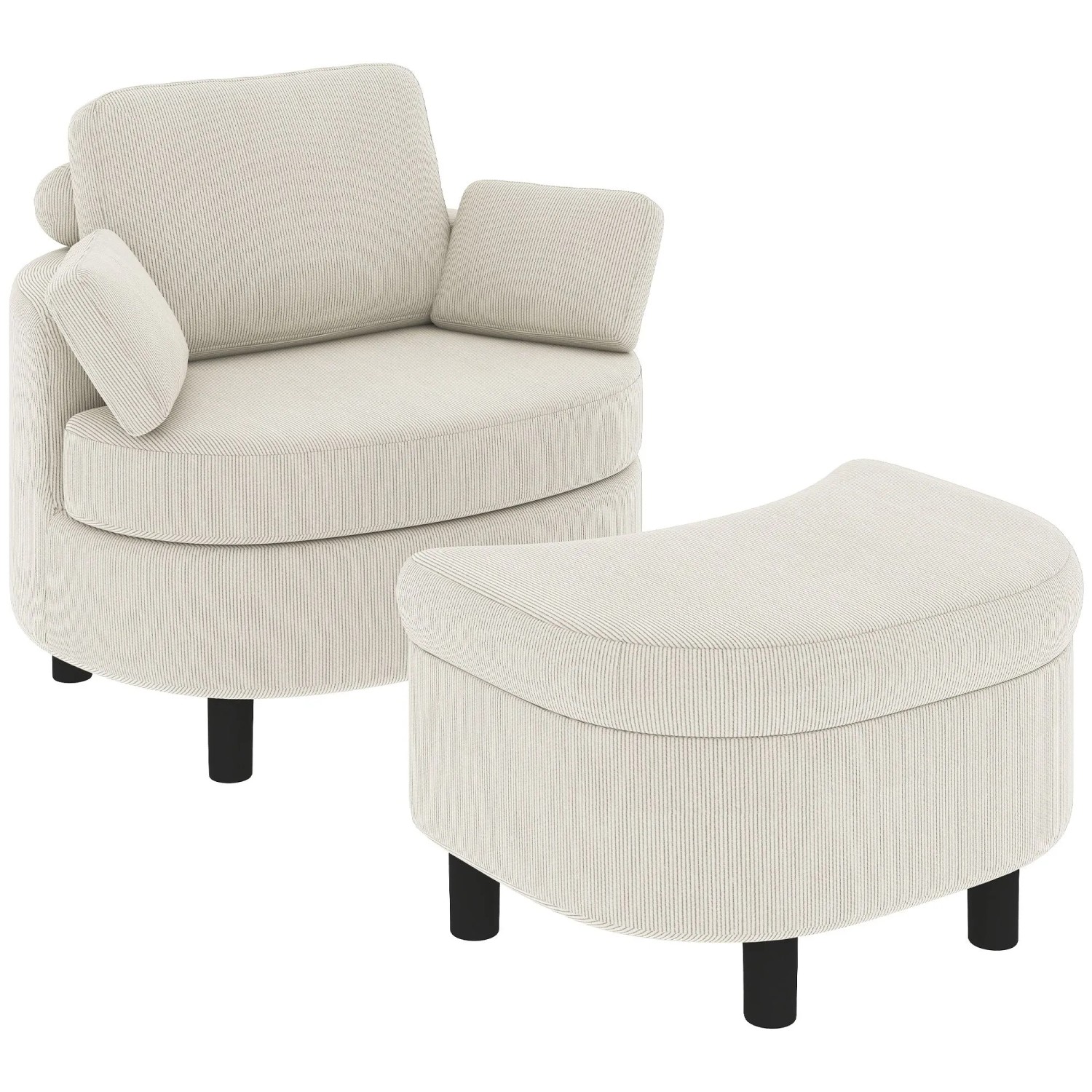 HOMCOM Sessel Polyester 85,5L x 69B x 78H cm Cremeweiß