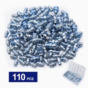 110-teiliges Schmiernippel Sortiment M6 M8 M10, gerade und abgewinkelt, mit Aufbewahrungsbox.