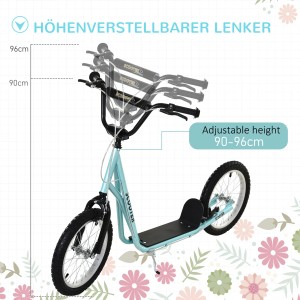 HOMCOM Kinderroller mit Luftreifen, höhenverstellbar, in Hellblau.