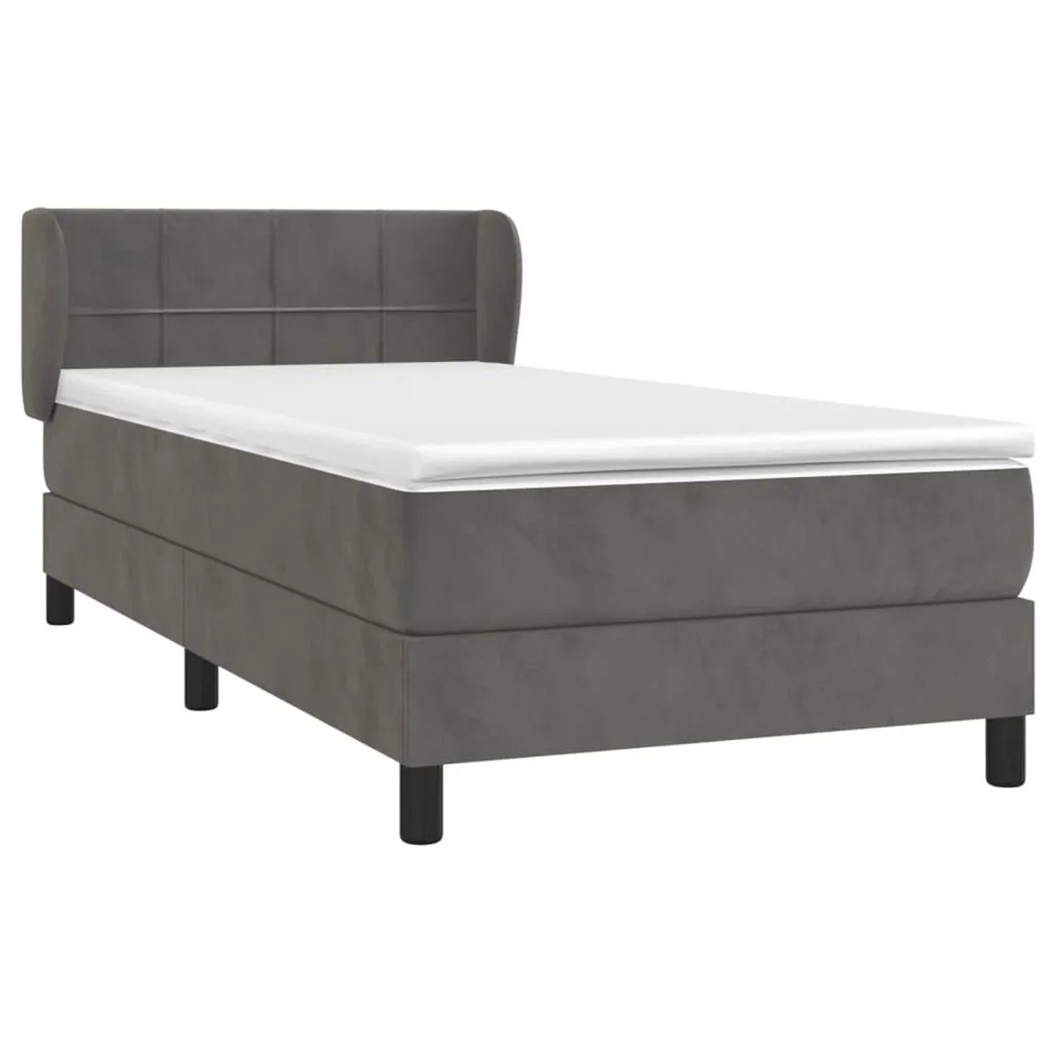 Dunkelgraues vidaXL Boxspringbett (90x190 cm) mit Matratze und Kopfteil aus Samt.